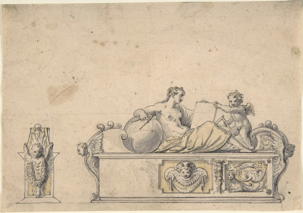 Allegory of Geometry by Hans Krumpper, drawing, 1570-1643