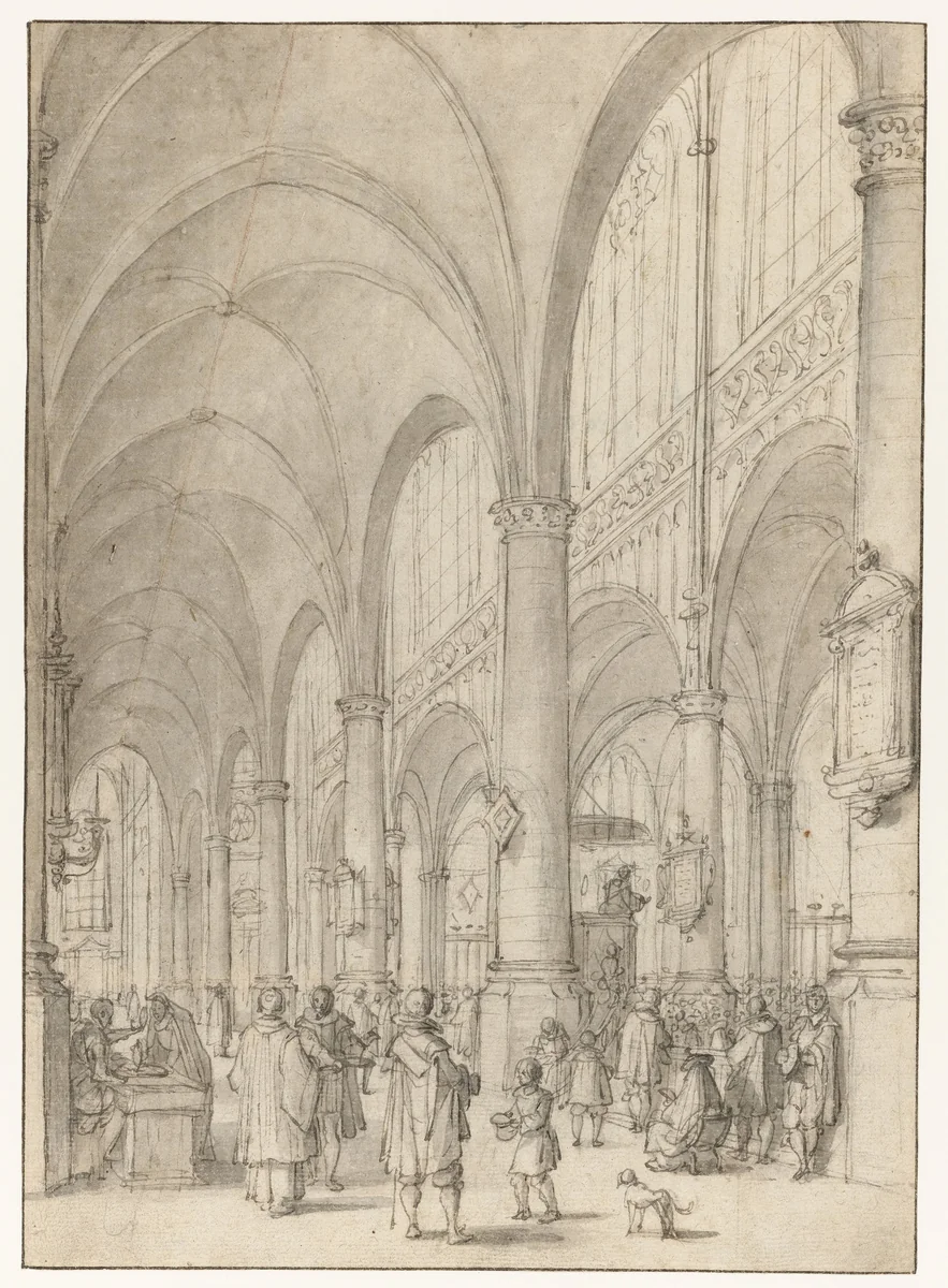 Interieur van de Sint-Jacobskerk te Antwerpen by Daniël de Blieck, drawing, 1600-1673