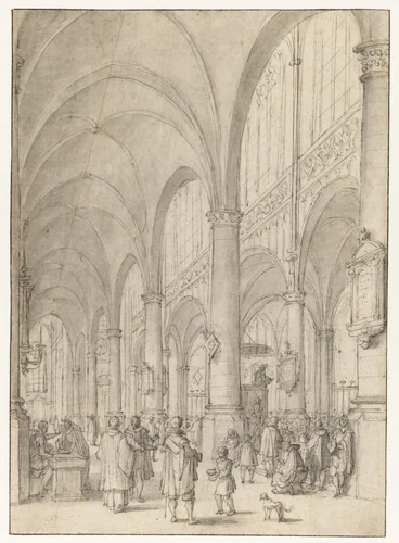 Interieur van de Sint-Jacobskerk te Antwerpen by Daniël de Blieck, drawing, 1600-1673