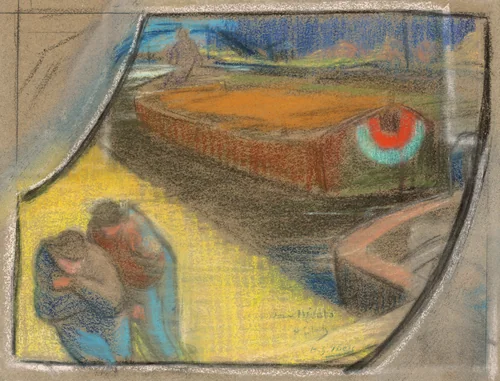 Men Towing a Barge [Study for Boubourouche] by Henri Gabriel Ibels, drawing, 1887-1897