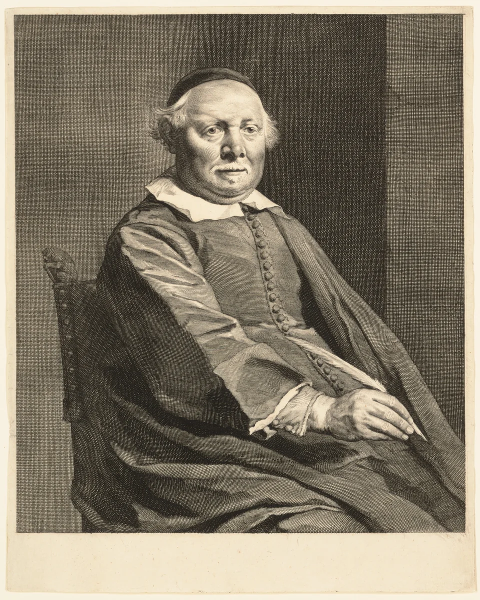 Portrait of Lievan van Coppenol by Cornelis Visscher, print, 1640-1658