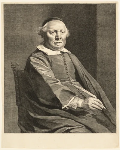 Portrait of Lievan van Coppenol by Cornelis Visscher, print, 1640-1658