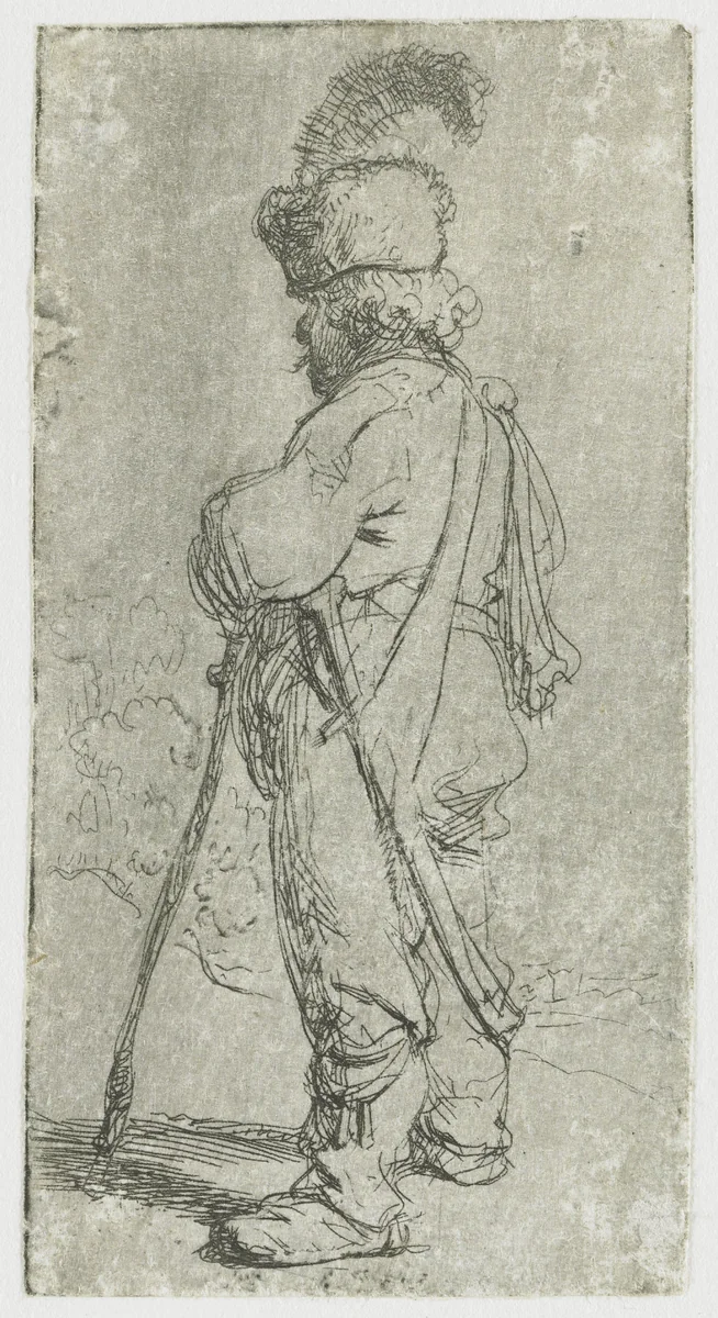 Polander leaning on a stick by Rembrandt van Rijn, print, 1631