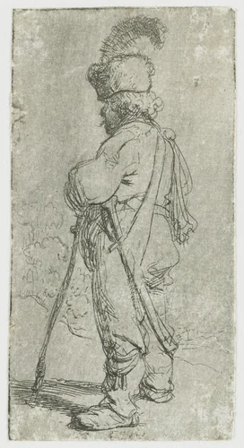 Polander leaning on a stick by Rembrandt van Rijn, print, 1631
