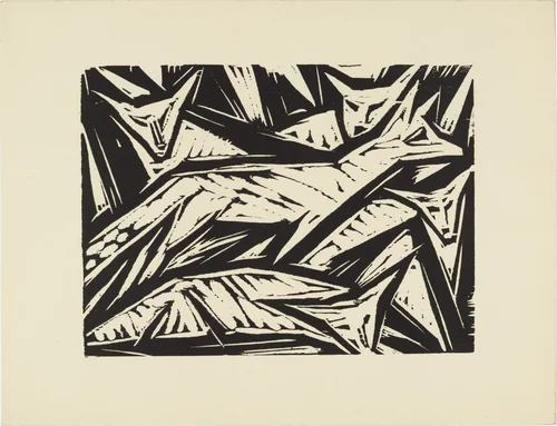 Foxes (Füchse) (plate, loose leaf) from the periodical Das Kunstblatt, vol. 1, no. 11 (Nov 1917) by Otto Lange, print, 1917