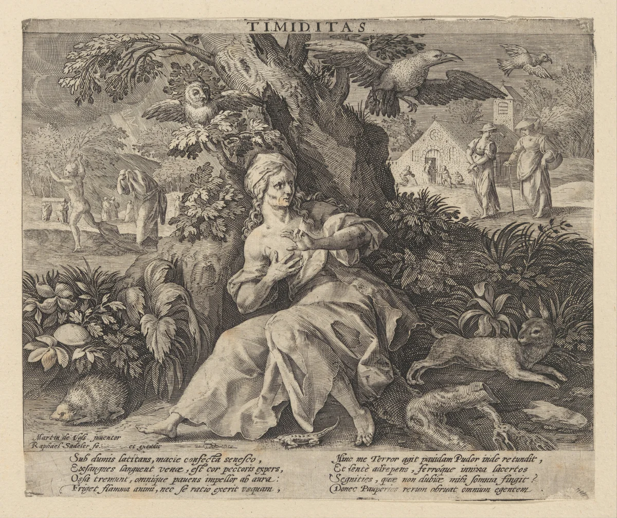 Timiditas from Four Vices by Raphael Sadeler I, print, 1560-1628