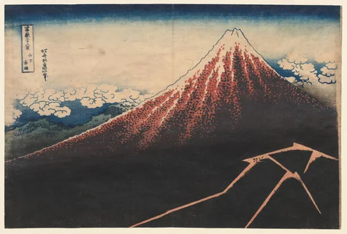 Rain Below the Mountain (from the series Thirty-six Views of Mt. Fuji) by Katsushika Hokusai (葛飾 北斎), print, 1830-1834