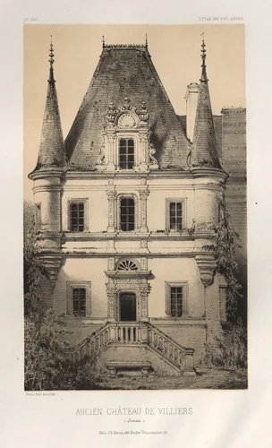 Architecture Pittoresque ou Monuments des xveme. Et xvieme. Siecles: Chateaux De France des XV et XVI Siecles: Pl. 1, Ancien Chateau de Villiers (Somme) by Victor Petit, print, 1860