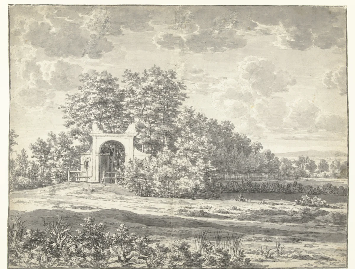 Poort van oprijlaan naar een buitenverblijf by Joris van der Haagen, drawing, 1625-1669