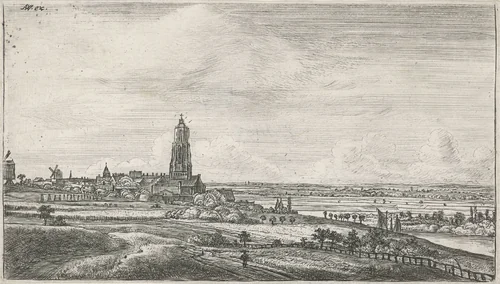 Gezicht op Rhenen by Jan Ruyscher, print, 1635-1690