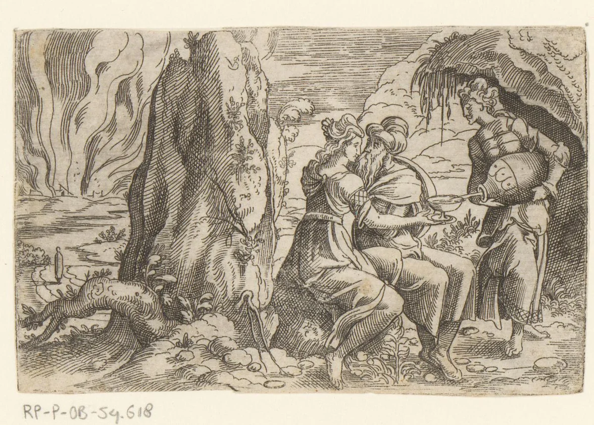 Lot en zijn dochters by Unknown, print, 1524-1562