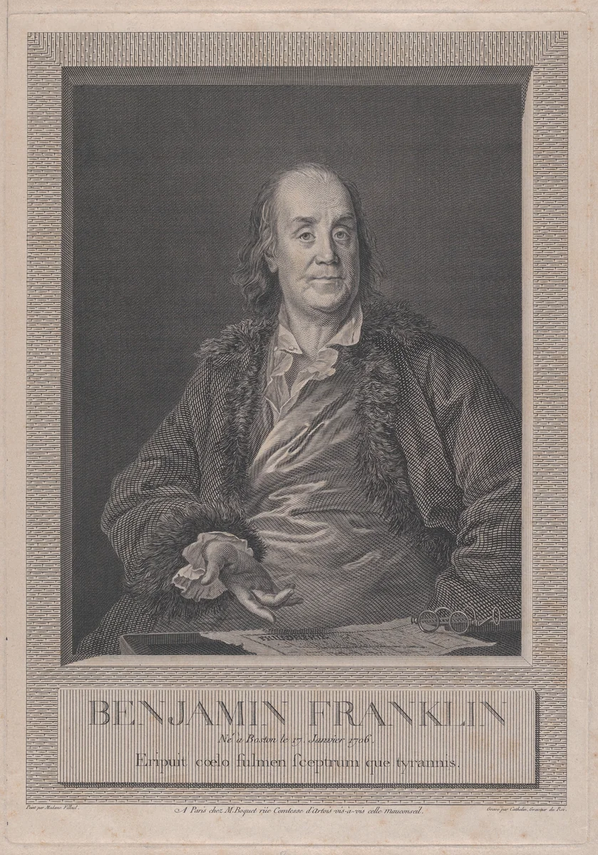 Portrait of Benjamin Franklin by Louis Jacques Cathelin, print, 1779