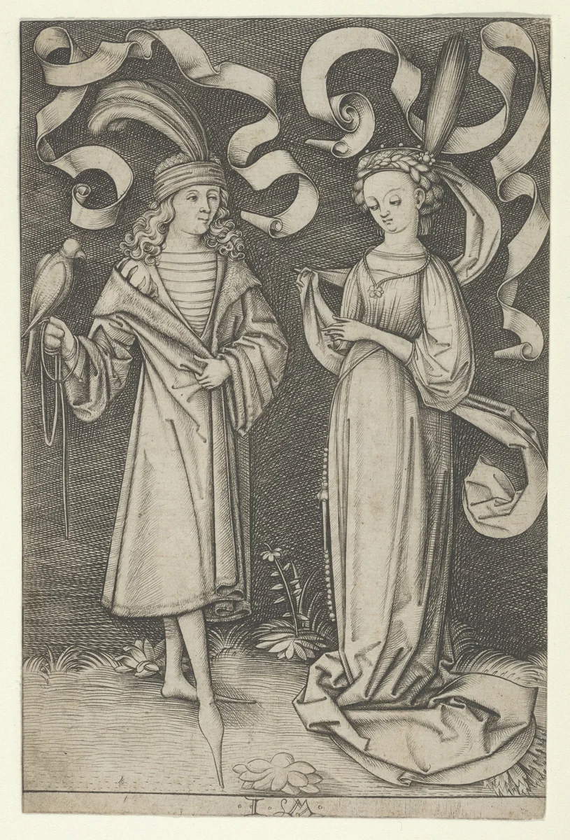 The Falconer and the Lady, from "Scenes of Daily Life" by Israhel van Meckenem, print, 1490-1500