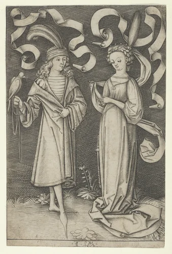 The Falconer and the Lady, from "Scenes of Daily Life" by Israhel van Meckenem, print, 1490-1500