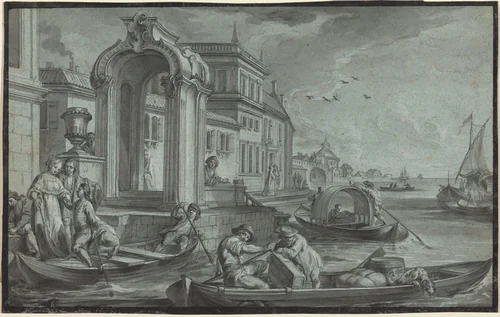 Venetian Fantasy with an Ornamental Arch by Johann Wolfgang Baumgartner, drawing, 1750-1759