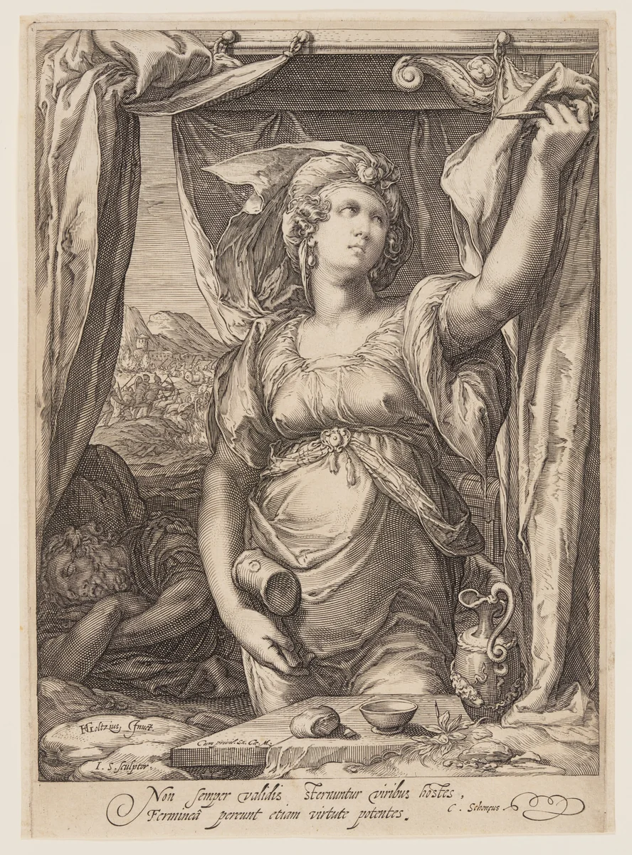 Jael and Sisera by Jan Saenredam, print, 1595
