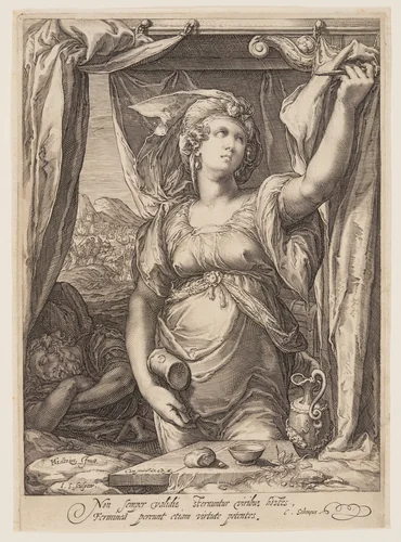 Jael and Sisera by Jan Saenredam, print, 1595