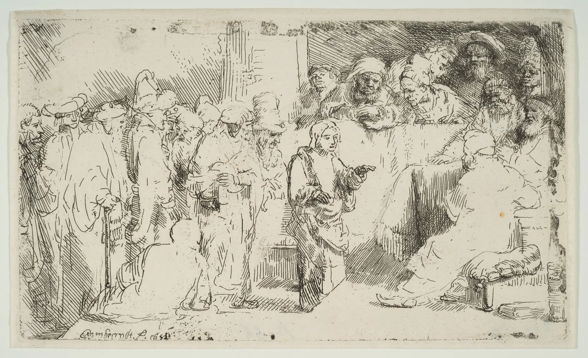 Christ Disputing with the Doctors; a sketch by Rembrandt van Rijn, print, 1652