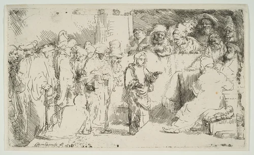 Christ Disputing with the Doctors; a sketch by Rembrandt van Rijn, print, 1652
