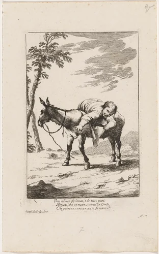 Bertoldino Lying on a Donkey by Giuseppe Maria Crespi, print, 1705-1715