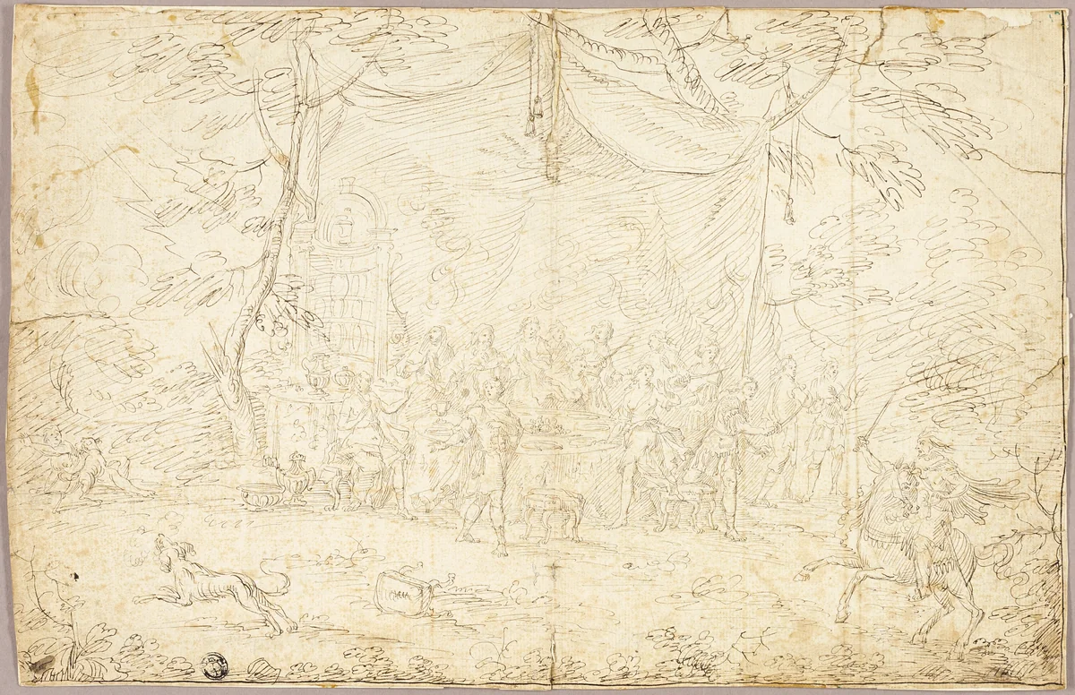Literary Subject: Banquet Scene by Jean Cotelle, drawing, 1662-1708