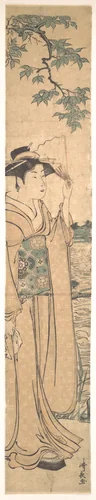 Woman with Fan on the Banks of the Sumida River by Torii Kiyonaga (鳥居清長), print, 1742-1815
