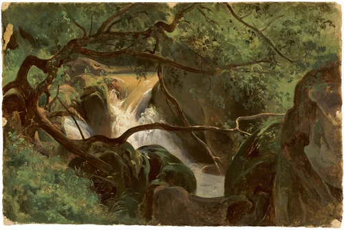 Forest Interior with a Waterfall, Papigno by André Giroux, painting, 1825-1830