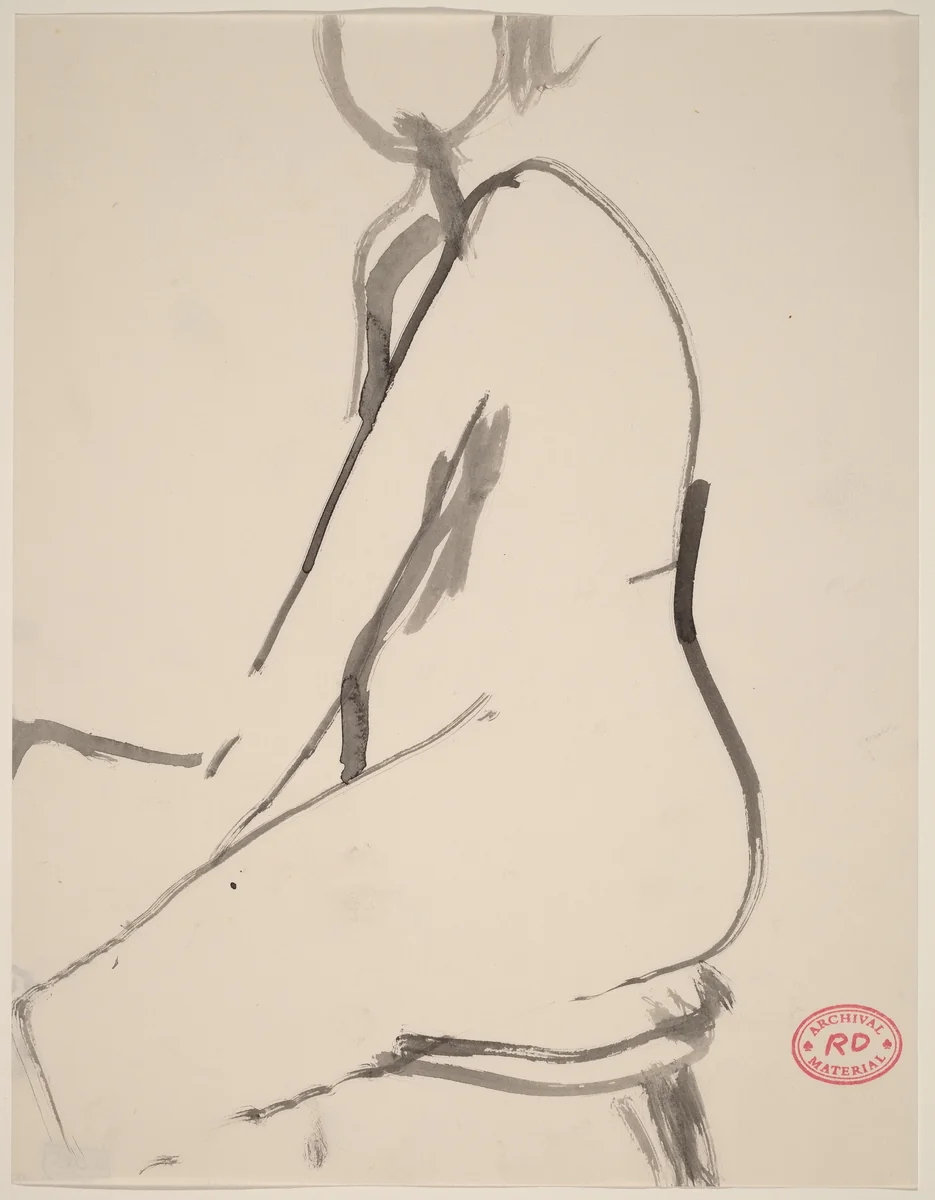 Untitled [side view of kneeling nude] by Richard Diebenkorn, drawing, 1955-1967
