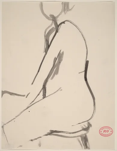 Untitled [side view of kneeling nude] by Richard Diebenkorn, drawing, 1955-1967