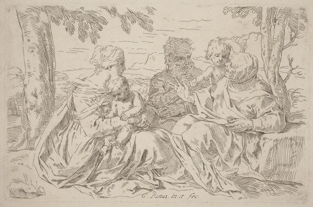 The Holy Family by Simone Cantarini, print, 1630-1648