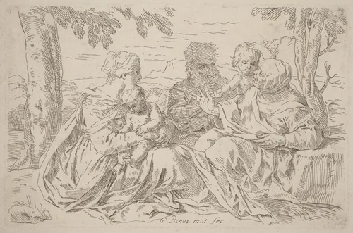 The Holy Family by Simone Cantarini, print, 1630-1648