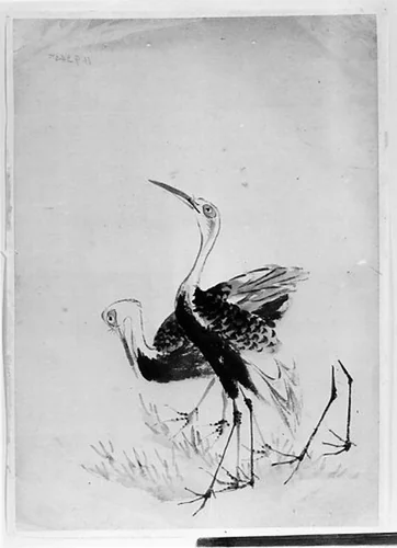 Two Cranes by Hokusai School, painting, 1800-1868