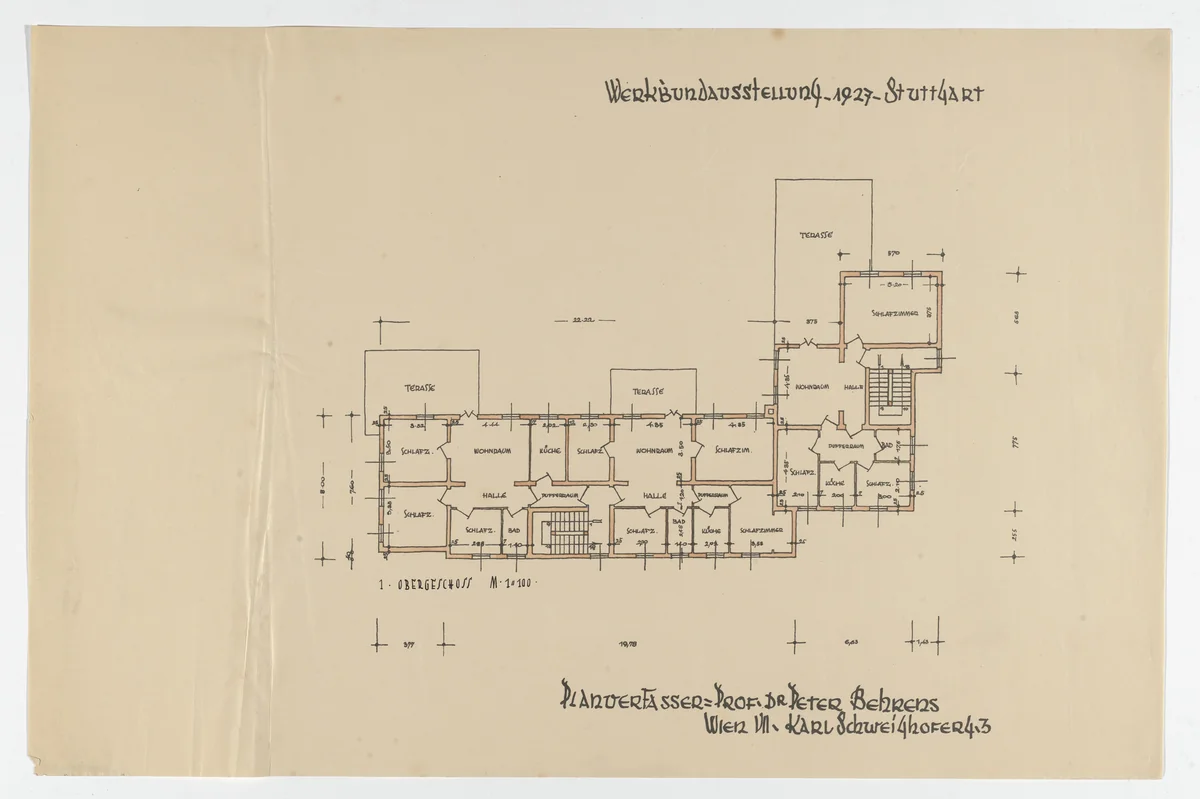 Weissenhof Apartment House, "The Dwelling" Exhibition, Stuttgart, Germany (Second floor plan) by Peter Behrens, mies van der rohe archive, 1926