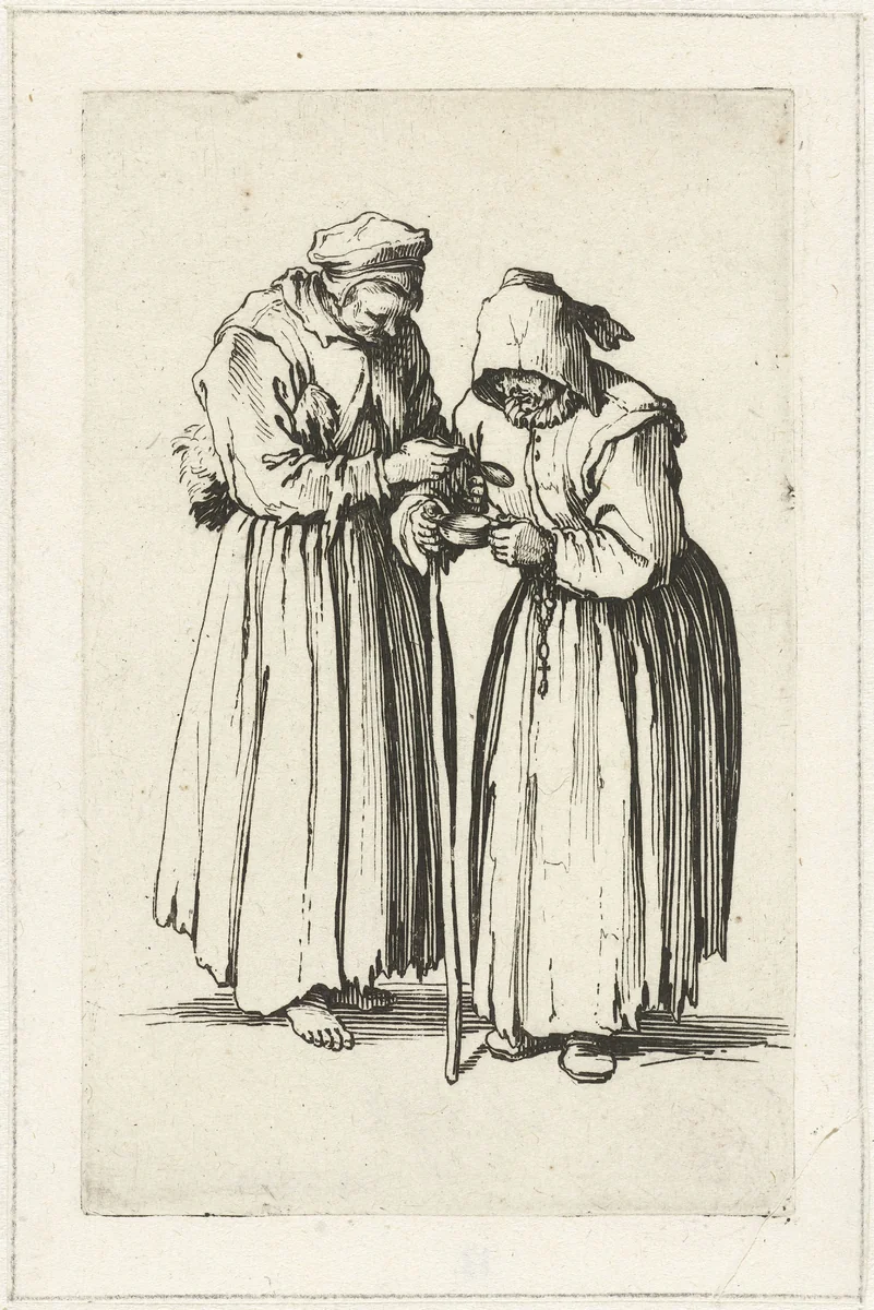 Twee bedelaressen by Jacques Callot, print, 1622-1623