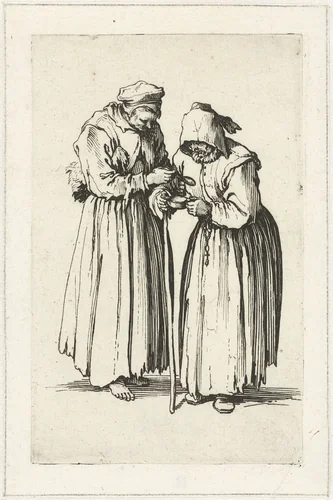 Twee bedelaressen by Jacques Callot, print, 1622-1623