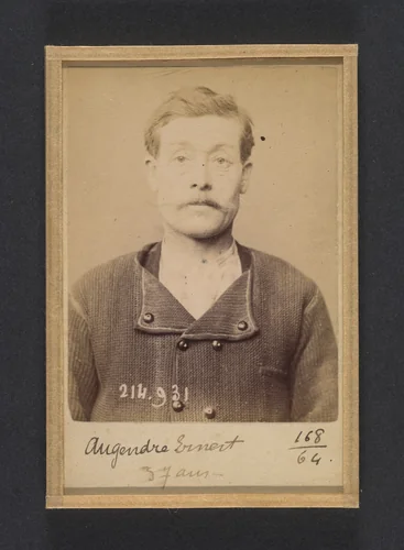 Augendre. Ernest. 37 ans, né à St-Pierre le Moutier (Nièvre). Maçon. Anarchiste. 1/3/94. by Alphonse Bertillon, photograph, 1894