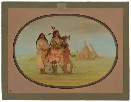 A K'nisteneux Warrior and Family by George Catlin, painting, 1861-1869