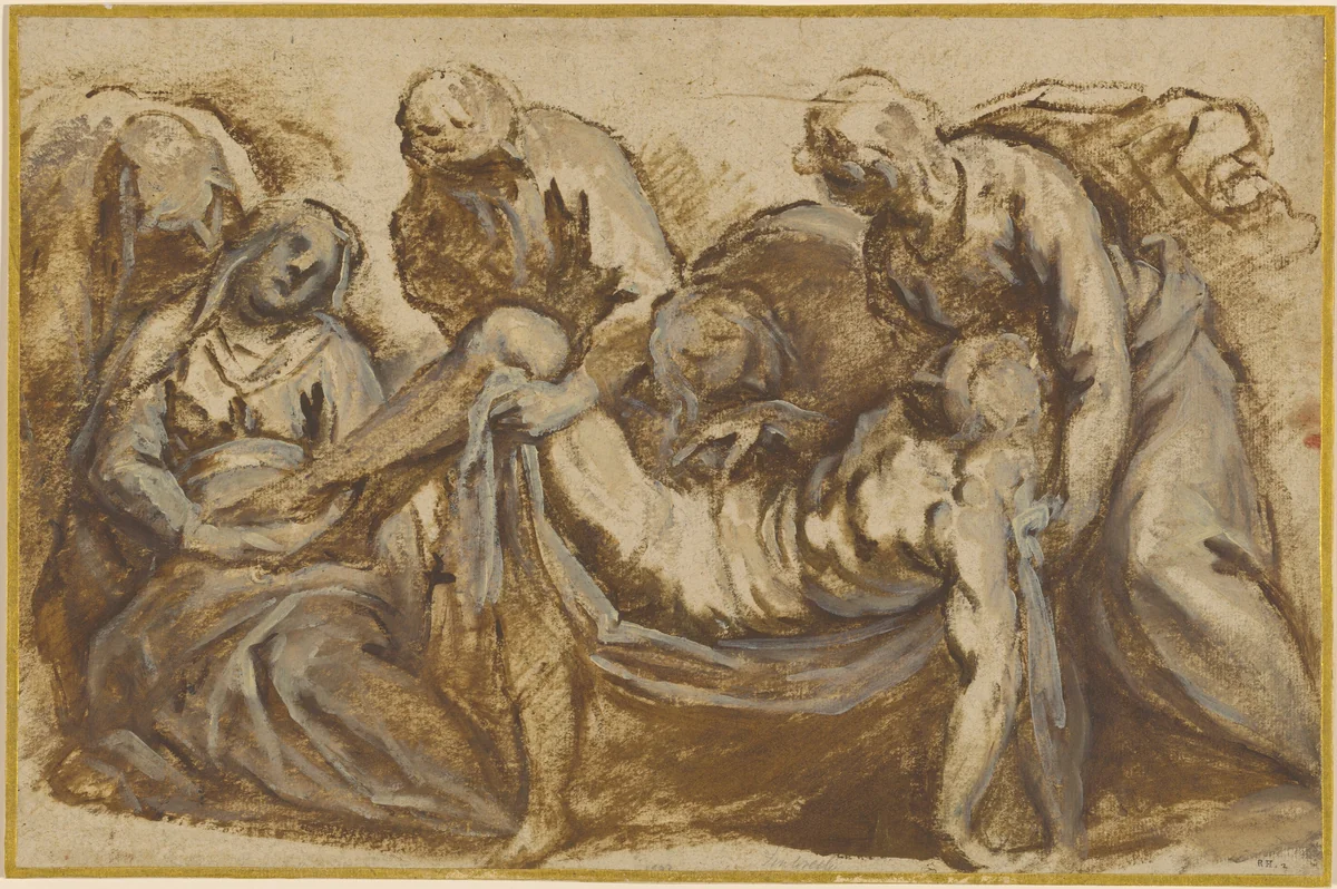 Christ Carried to the Tomb by Jacopo Palma il Giovane, drawing, 1600-1628