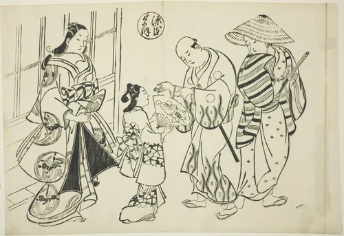 The Yugao Chapter from "The Tale of Genji" (Genji Yugao), from a series of Genji parodies by Okumura Masanobu (奥村政信), print, 1705-1715