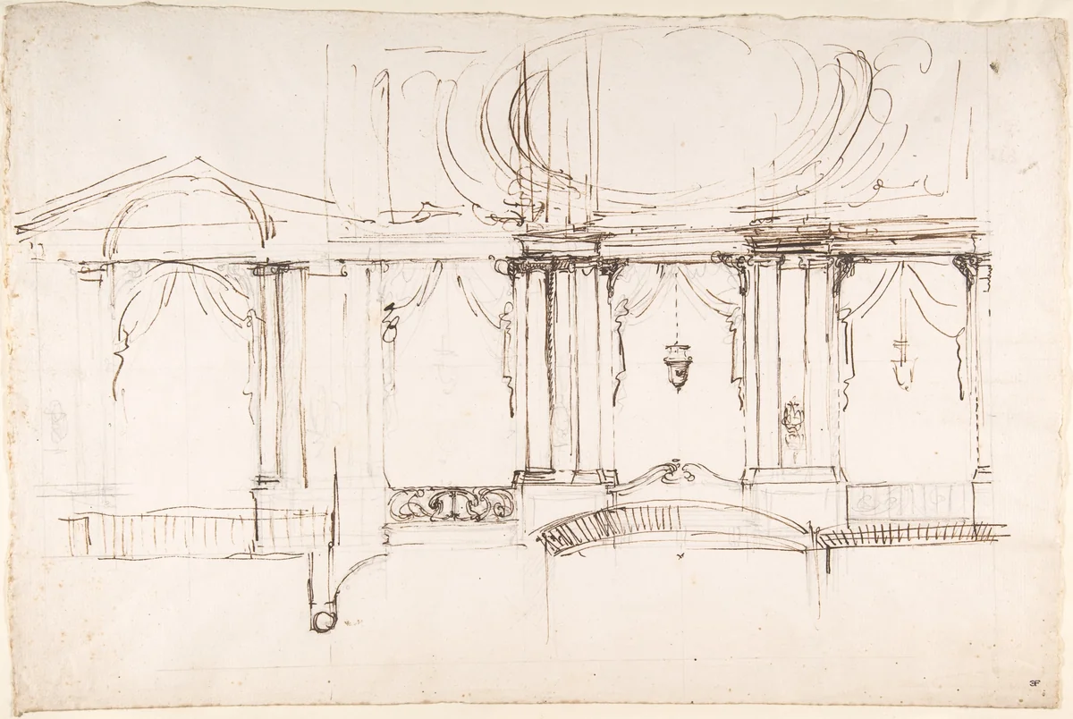 Design for a Theater Interior by Luigi Vanvitelli, drawing, 1700-1773