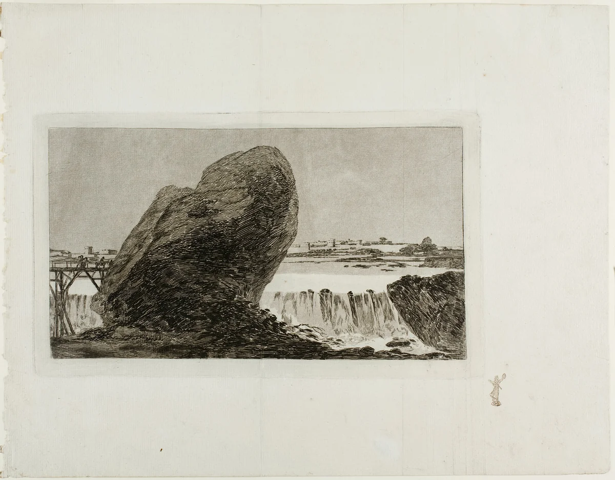 Landscape with Waterfall by Francisco José de Goya, print, 1805-1815