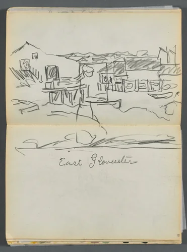 Sketchbook- The Granite Shore Hotel, Rockport, page 080 & 81: "East Gloucester" by Maurice Prendergast, book, 1905-1910