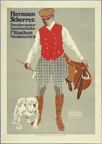 Hermann Scherrer, Breechesmaker, Sporting-Tailor by Ludwig Hohlwein, design, 1911