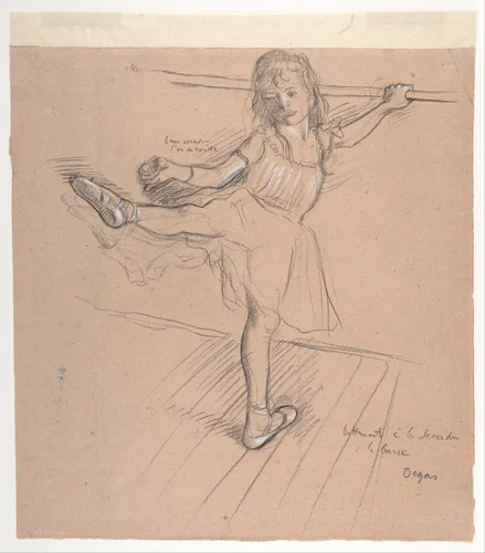 Little Girl Practicing at the Bar by Edgar Degas, drawing, 1873-1885