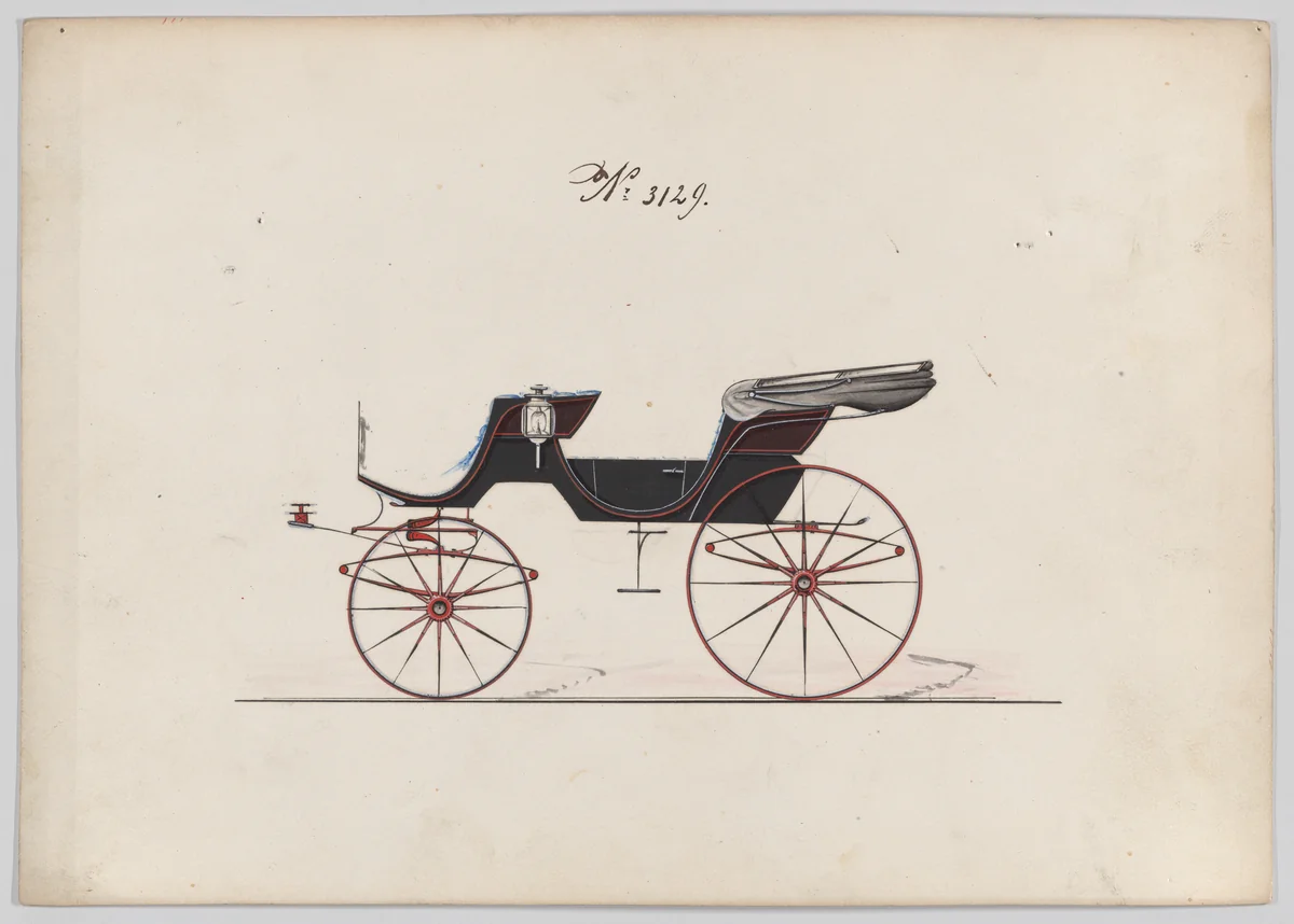 Design for 2 seat Cabriolet Phaeton, no. 3129 by Brewster & Co., drawing, 1875