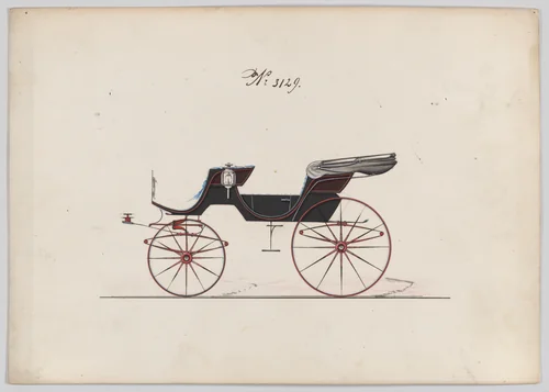 Design for 2 seat Cabriolet Phaeton, no. 3129 by Brewster & Co., drawing, 1875