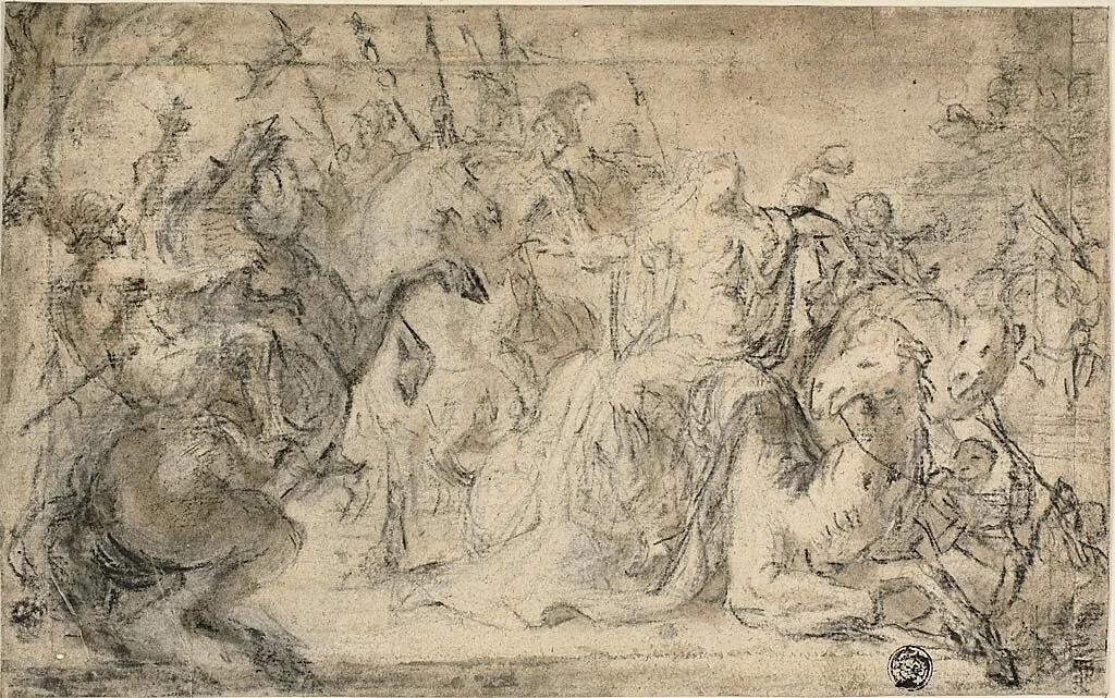 Zenobia Surrounded by Mounted Soldiers by Justus van Egmont
Philips Wouwerman, drawing, 1600-1699