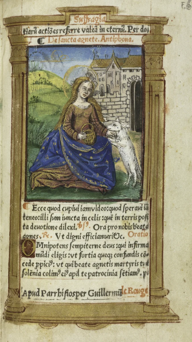 Printed Book of Hours (Use of Rome): fol. 112r, St. Agnes by Guillaume Le Rouge, book, 1510