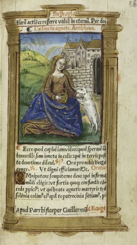 Printed Book of Hours (Use of Rome): fol. 112r, St. Agnes by Guillaume Le Rouge, book, 1510