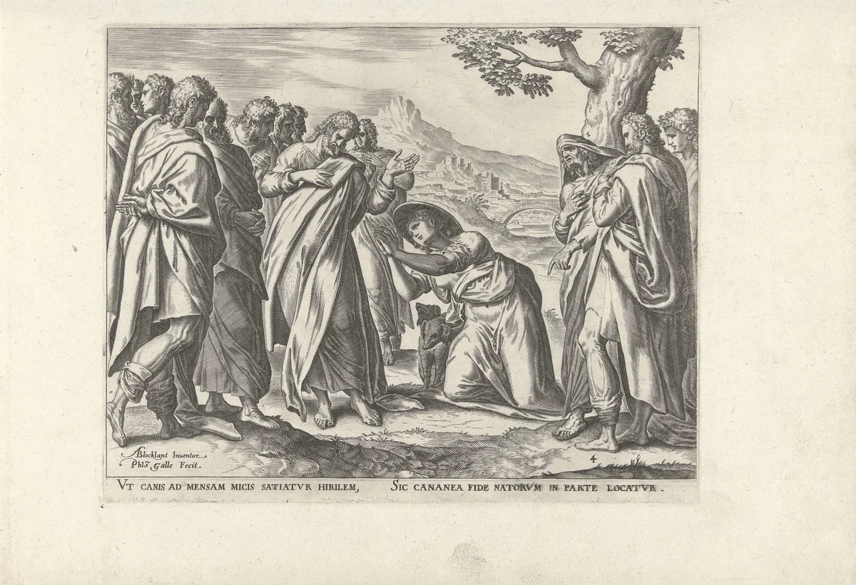 Christus en de Kanaänitische vrouw by Unknown, print, 1577-1579